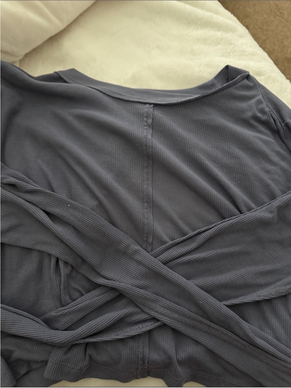 FP Movement by Free People Long Sleeve Ribbed Top in Slate Blue w Cutout Back - Picture 3 of 3